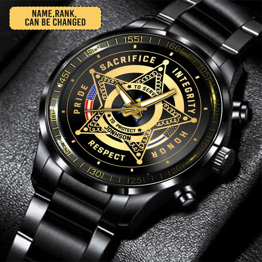 Personalized US Police Custom Rank, Name Black Stainless Steel Watch QVD.24MAR17