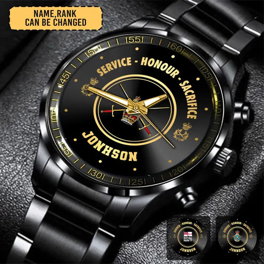 Personalized British Veteran/Soldier Black Stainless Steel Watch Printed QVD.24MARCH18