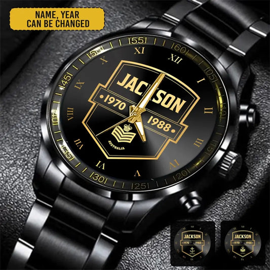 Personalized Australian Veteran/Soldier Black Stainless Steel Watch Printed QVD.24MAR20