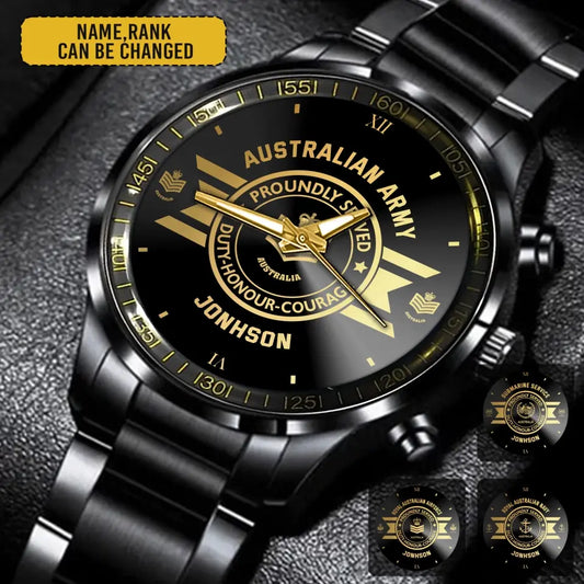 Personalized Australian Veteran/Soldier Black Stainless Steel Watch Printed QM.MAR26-2