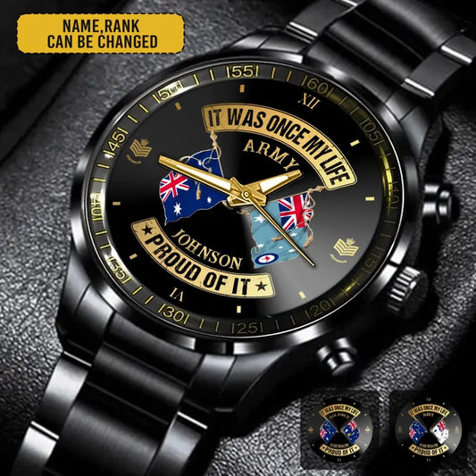 Personalized Australian Veteran/Soldier Black Stainless Steel Watch Printed QM.MAR26-3