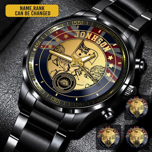 Personalized Australian Veteran/Soldier Black Stainless Steel Watch Printed QM.MAR28