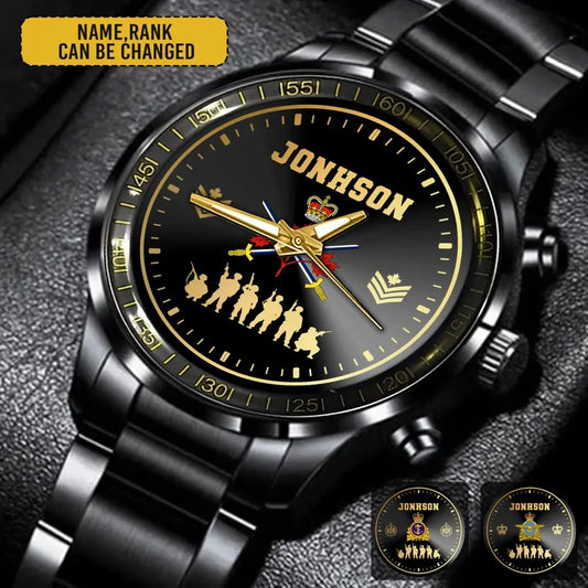 Personalized Canadian Veteran/Soldier Black Stainless Steel Watch Printed QVD.24MAR27