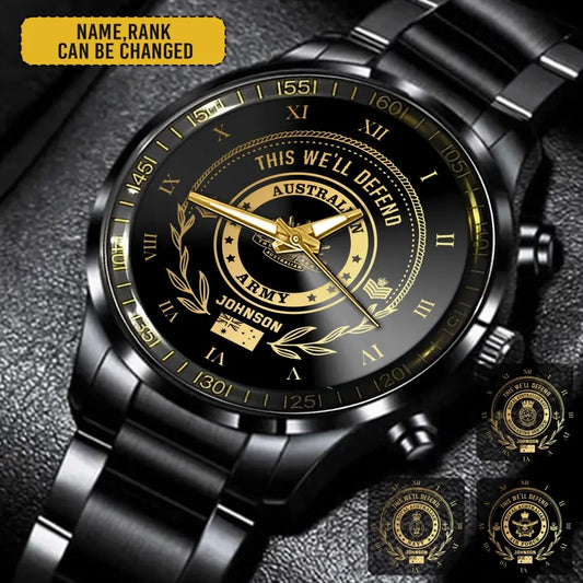 Personalized Australian Veteran/Soldier Black Stainless Steel Watch Printed QM.APR1