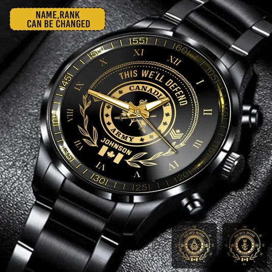 Personalized Canadian Veteran/Soldier Black Stainless Steel Watch Printed QM.APR1