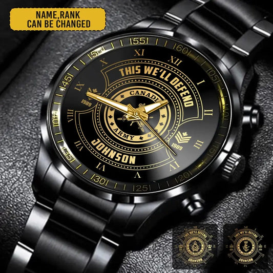 Personalized Canadian Veteran/Soldier Black Stainless Steel Watch Printed QM.APR1-2