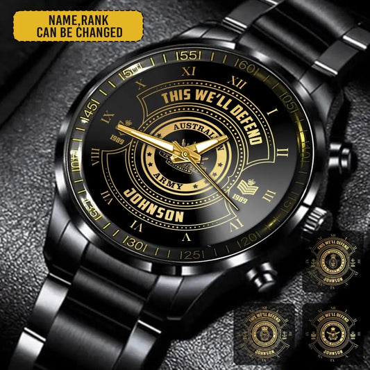 Personalized Australian Veteran/Soldier Black Stainless Steel Watch Printed QM.APR1-2