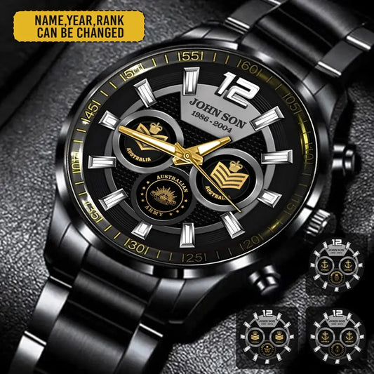 Personalized Australian Veteran/Soldier Black Stainless Steel Watch Printed QM.APR1-3