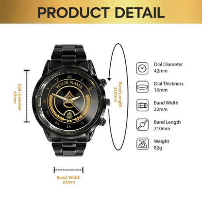 Personalized US Veteran/Soldier Black Stainless Steel Watch Printed QVD.24AP03