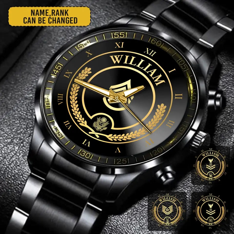 Personalized US Veteran/Soldier Black Stainless Steel Watch Printed QVD.24AP03