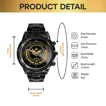 Personalized Canadian Veteran/Soldier Black Stainless Steel Watch Printed QVD.24AP03