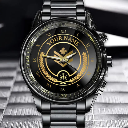 Personalized Canadian Veteran/Soldier Black Stainless Steel Watch Printed QVD.24AP03