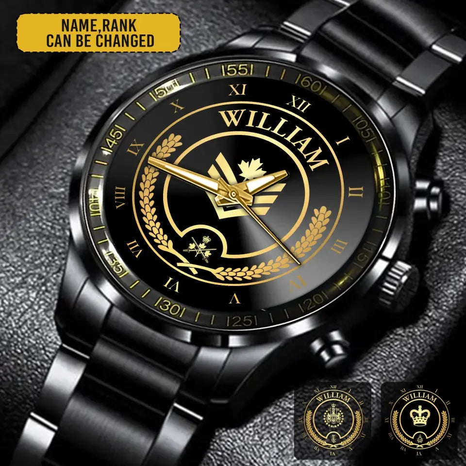 Personalized Canadian Veteran/Soldier Black Stainless Steel Watch Printed QVD.24AP03