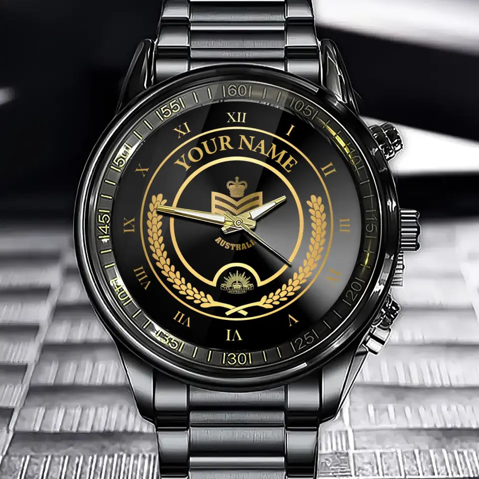 Personalized Australian Veteran/Soldier Black Stainless Steel Watch Printed QVD.24AP03