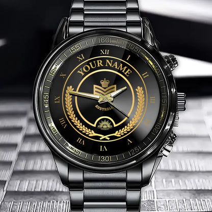 Personalized Australian Veteran/Soldier Black Stainless Steel Watch Printed QVD.24AP03