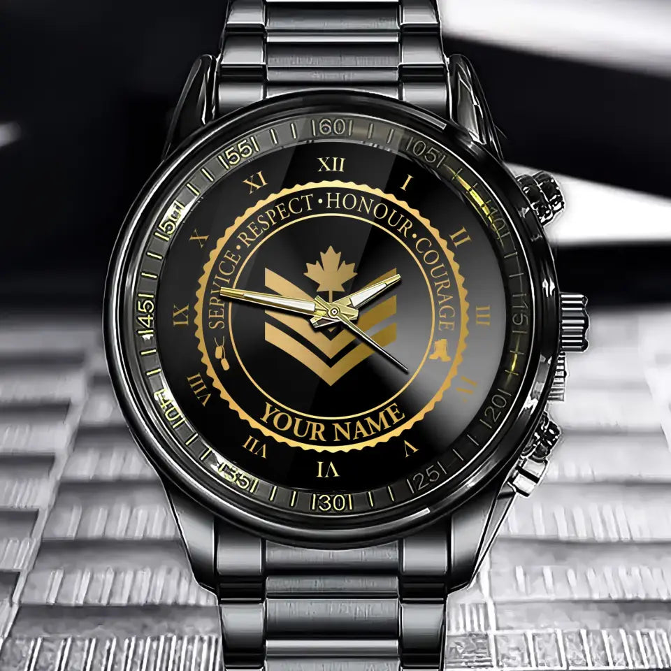 Personalized Canadian Veteran/Soldier Black Stainless Steel Watch Printed QVD.24APR03