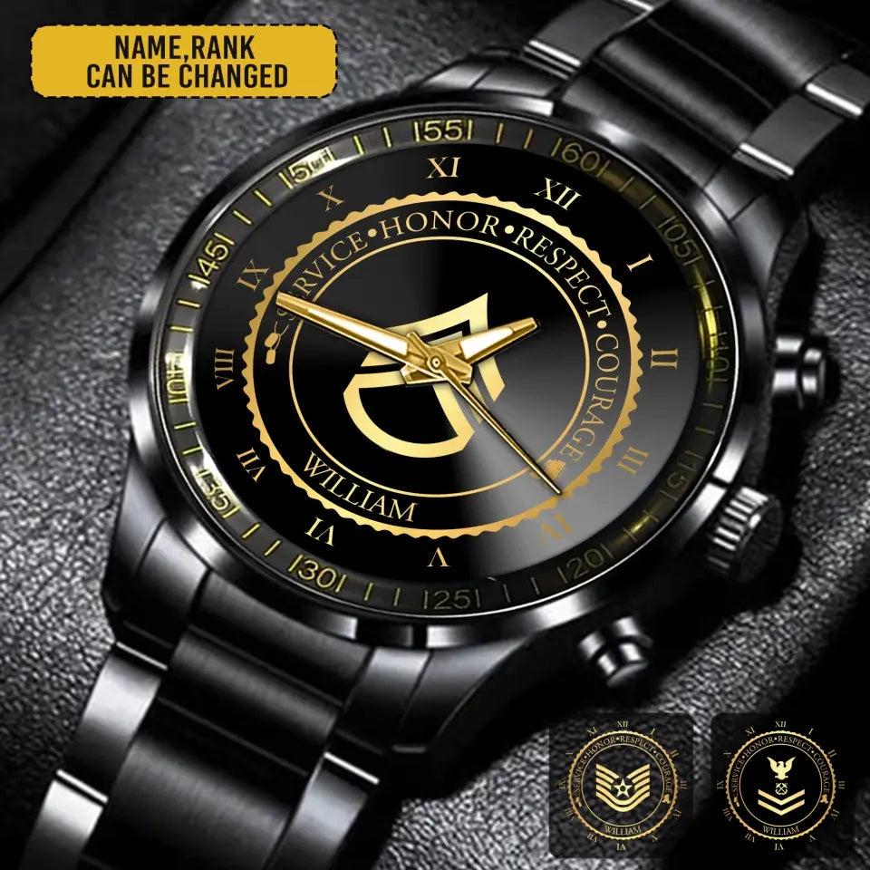 Personalized US Veteran/Soldier Black Stainless Steel Watch Printed QVD.24APR03