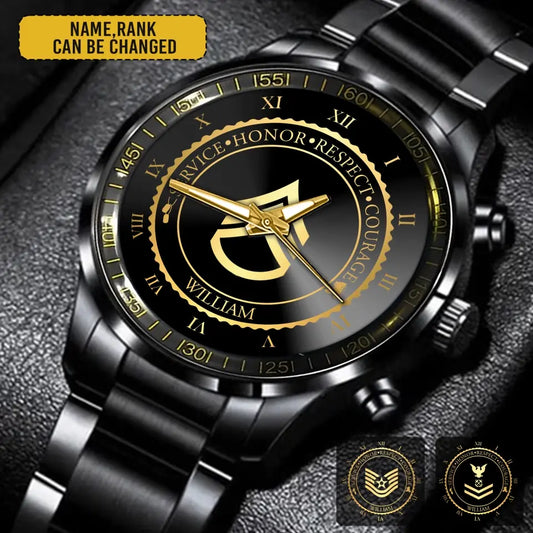 Personalized US Veteran/Soldier Black Stainless Steel Watch Printed QVD.24APR03