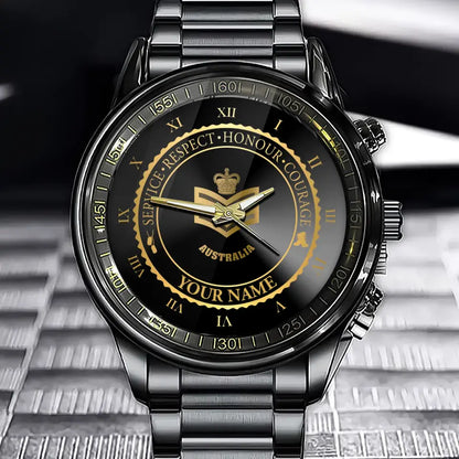 Personalized Australian Veteran/Soldier Black Stainless Steel Watch Printed QVD.24APR03