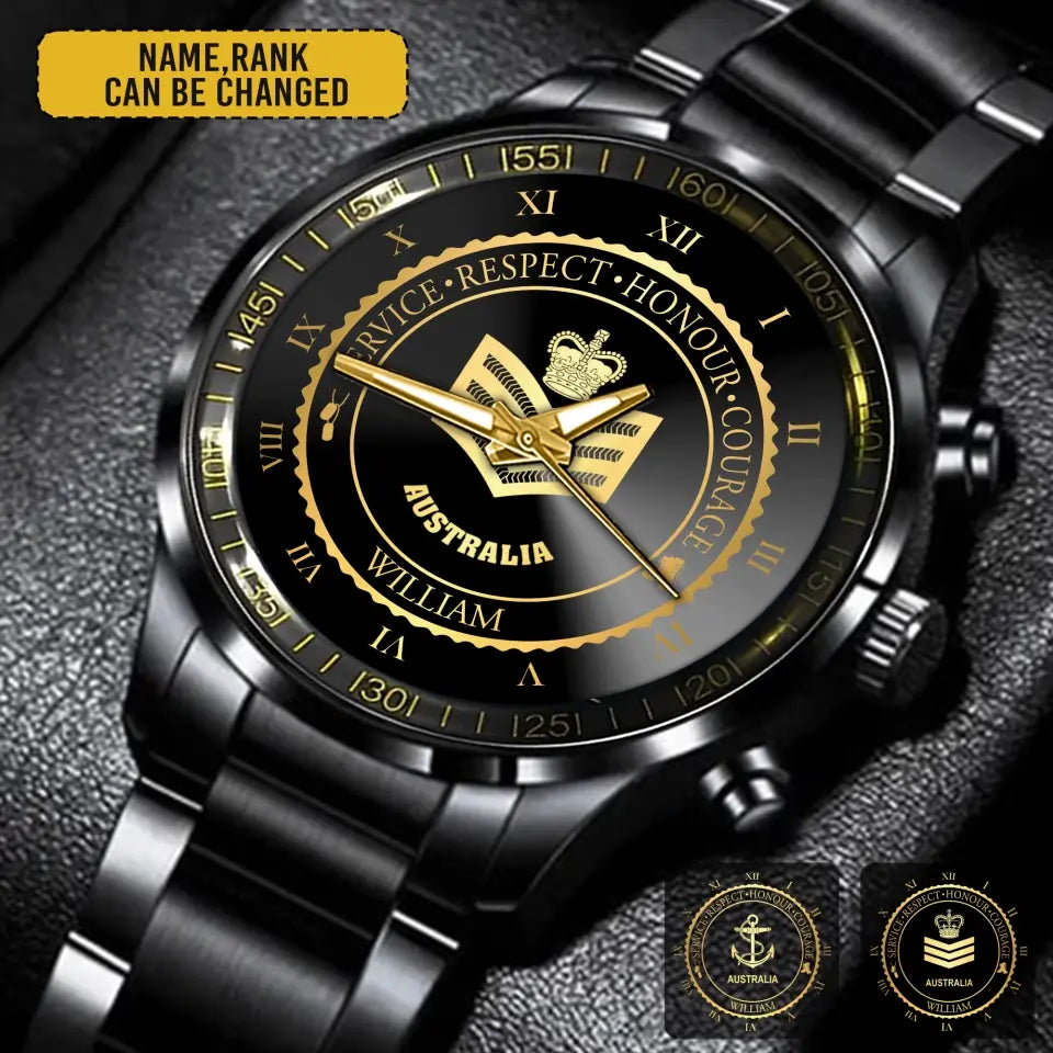 Personalized Australian Veteran/Soldier Black Stainless Steel Watch Printed QVD.24APR03