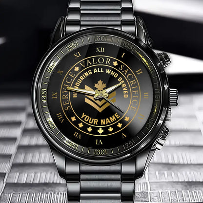 Personalized Canadian Veteran/Soldier Black Stainless Steel Watch Printed QVD.24APRIL03