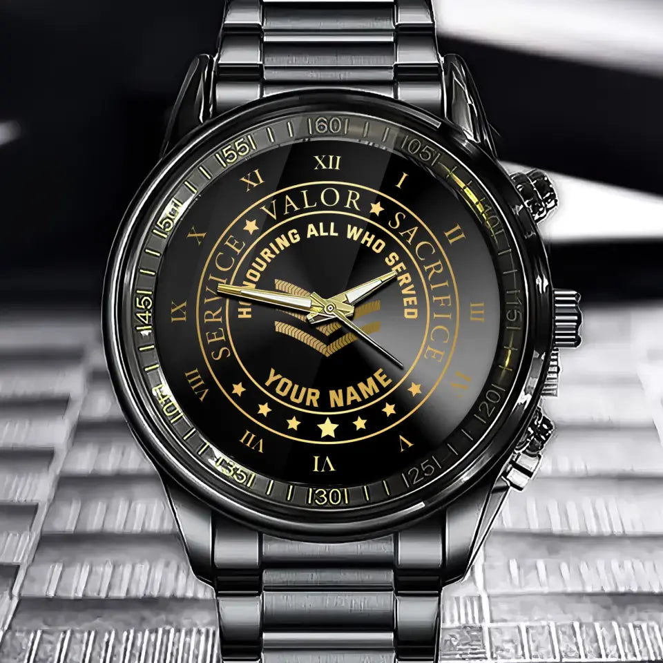 Personalized British Veteran/Soldier Black Stainless Steel Watch Printed QVD.24APRIL03