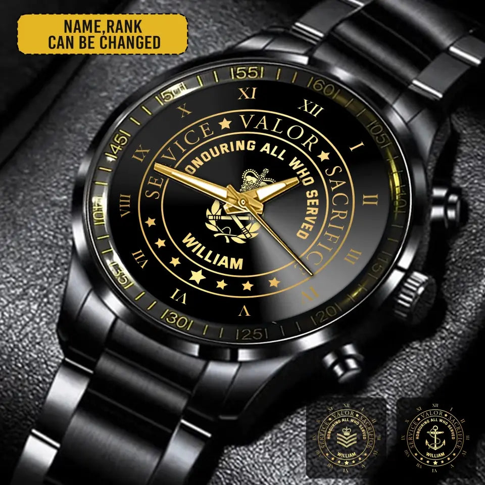 Personalized British Veteran/Soldier Black Stainless Steel Watch Printed QVD.24APRIL03