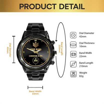 Personalized Canadian Veteran/Soldier Black Stainless Steel Watch Printed QVD.24AP05