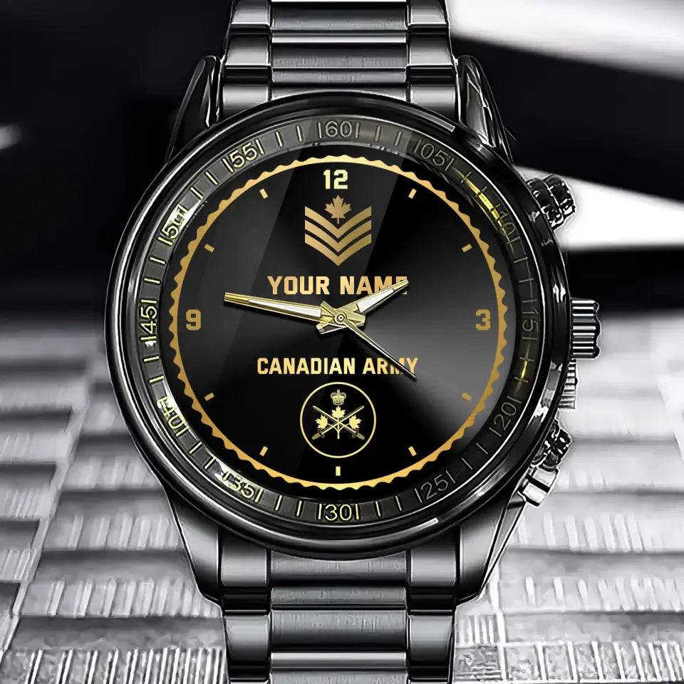 Personalized Canadian Veteran/Soldier Black Stainless Steel Watch Printed QVD.24AP05