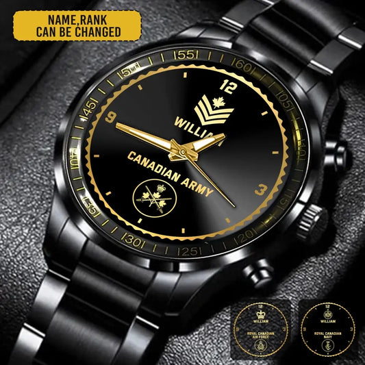 Personalized Canadian Veteran/Soldier Black Stainless Steel Watch Printed QVD.24AP05