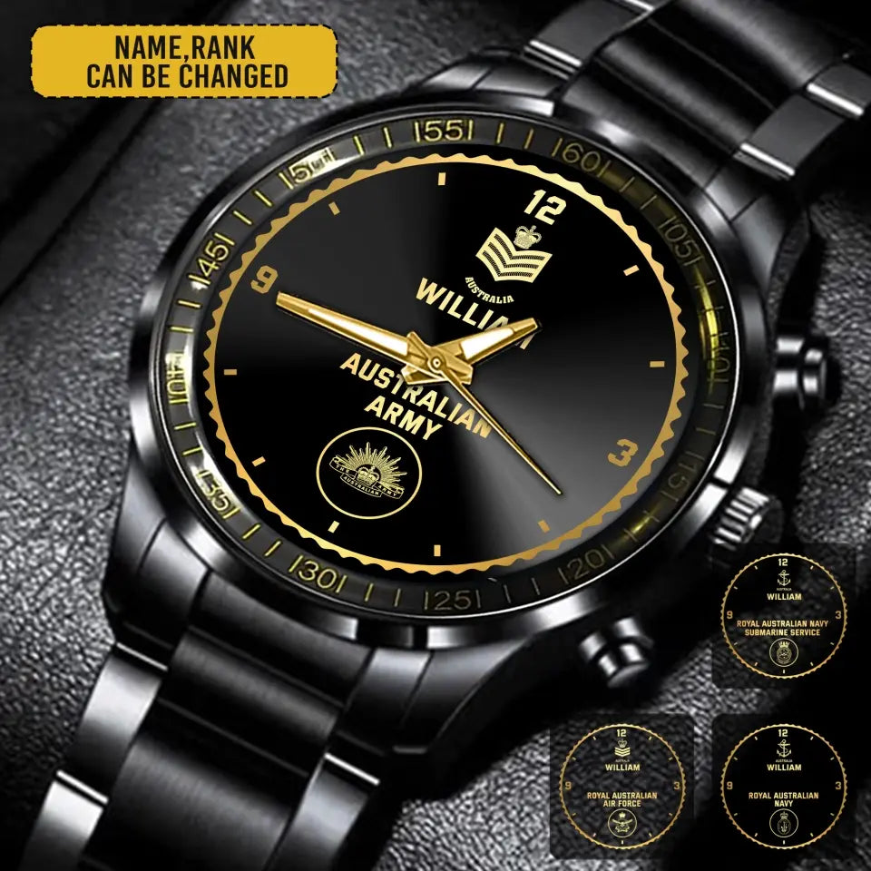 Personalized Australian Veteran/Soldier Black Stainless Steel Watch Printed QVD.24AP05