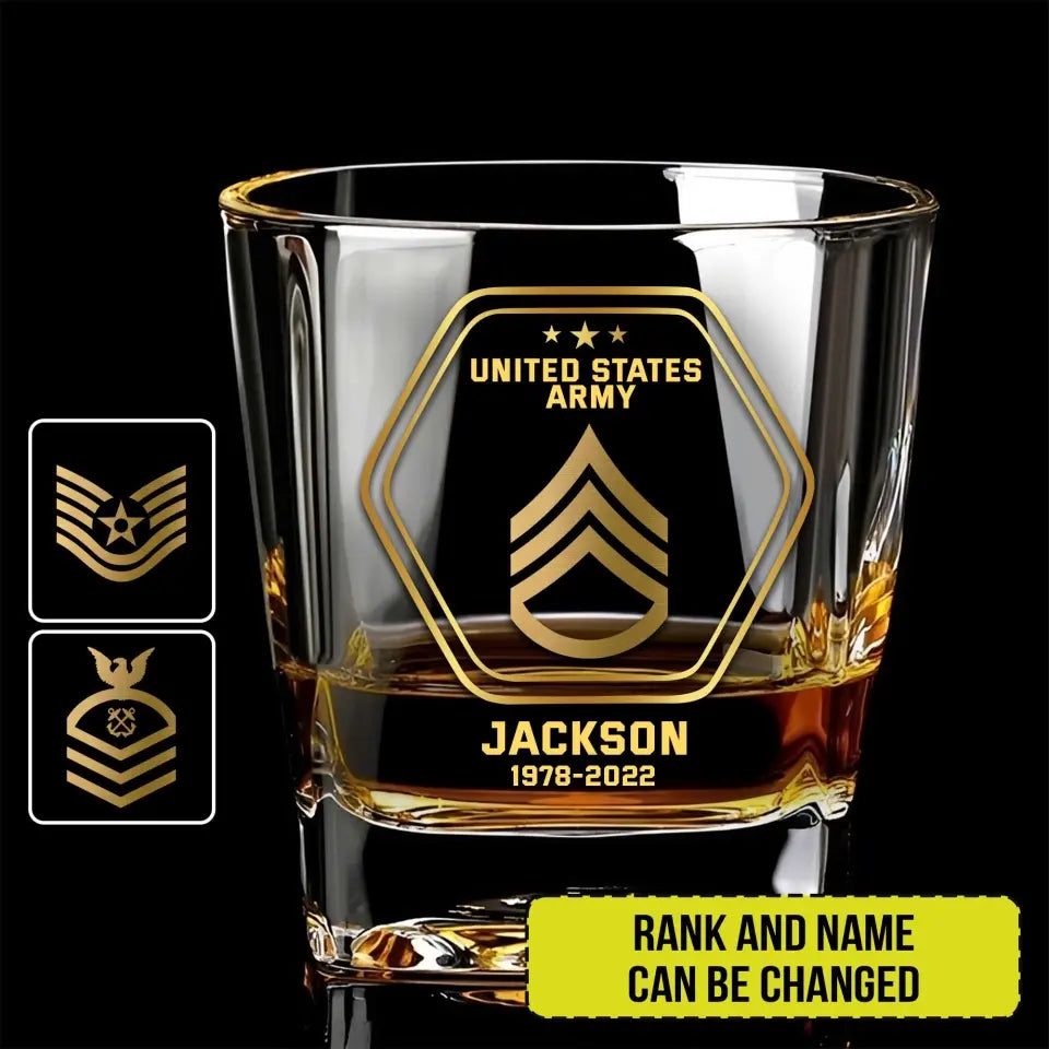 Personalized US Veteran/Soldier Printed Whiskey Glass QVD.24AP07