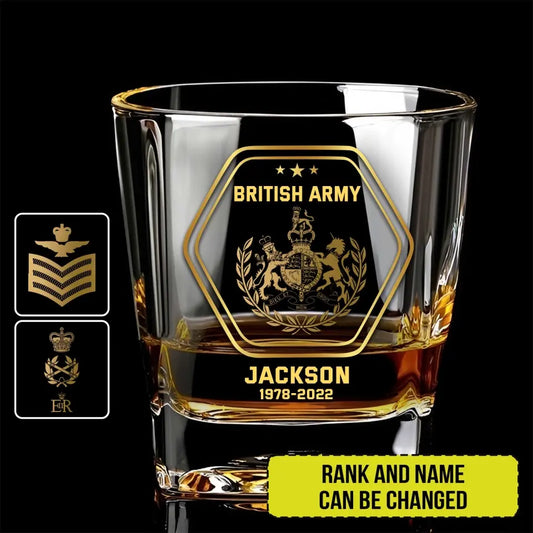 Personalized British Veteran/Soldier Printed Whiskey Glass QVD.24AP07