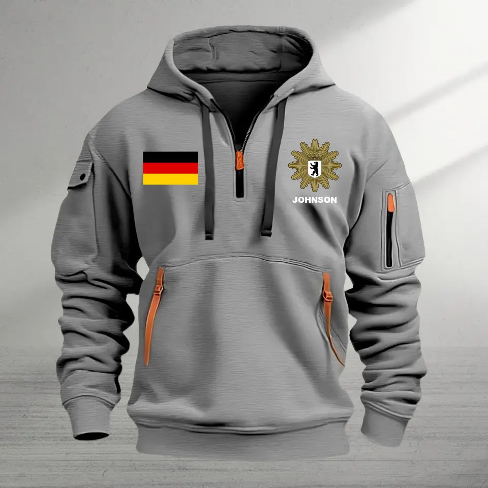 Personalized German Police Logo Custom Name Quarter Zip Hoodie 2D Printed TAQ966