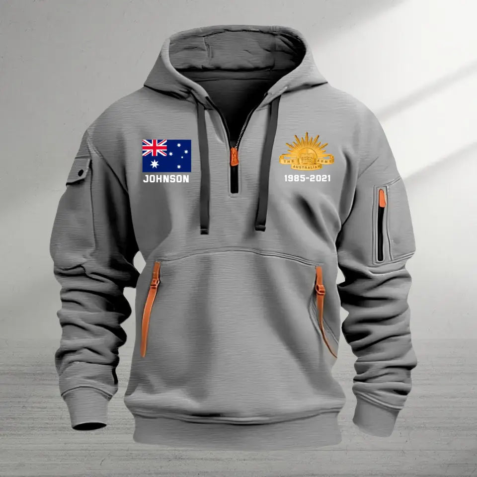 Personalized Australian Army Logo Custom Name & Time Quarter Zip Hoodie 2D Printed TAQ969