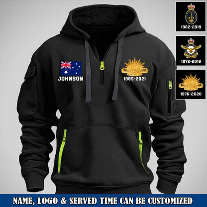 Personalized Australian Army Logo Custom Name & Time Quarter Zip Hoodie 2D Printed TAQ969