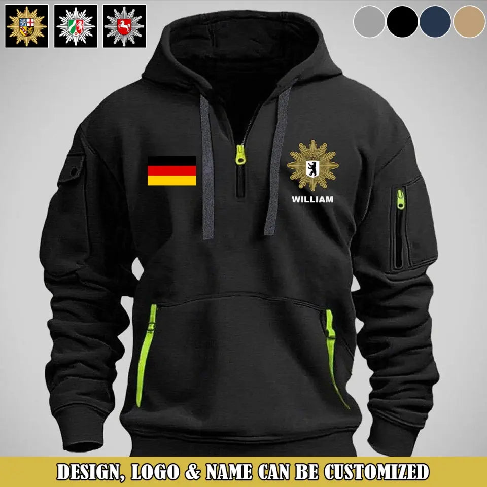 Personalized German Police Logo Custom Name Quarter Zip Hoodie 2D Printed TAQ966