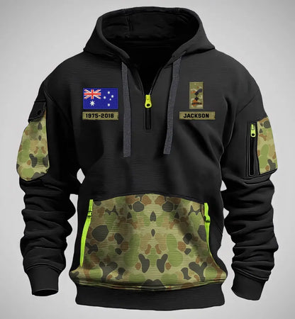 Personalized Australian Veteran Rank Camo Custom Name & Time Quarter Zip Hoodie 2D Printed TAQ971