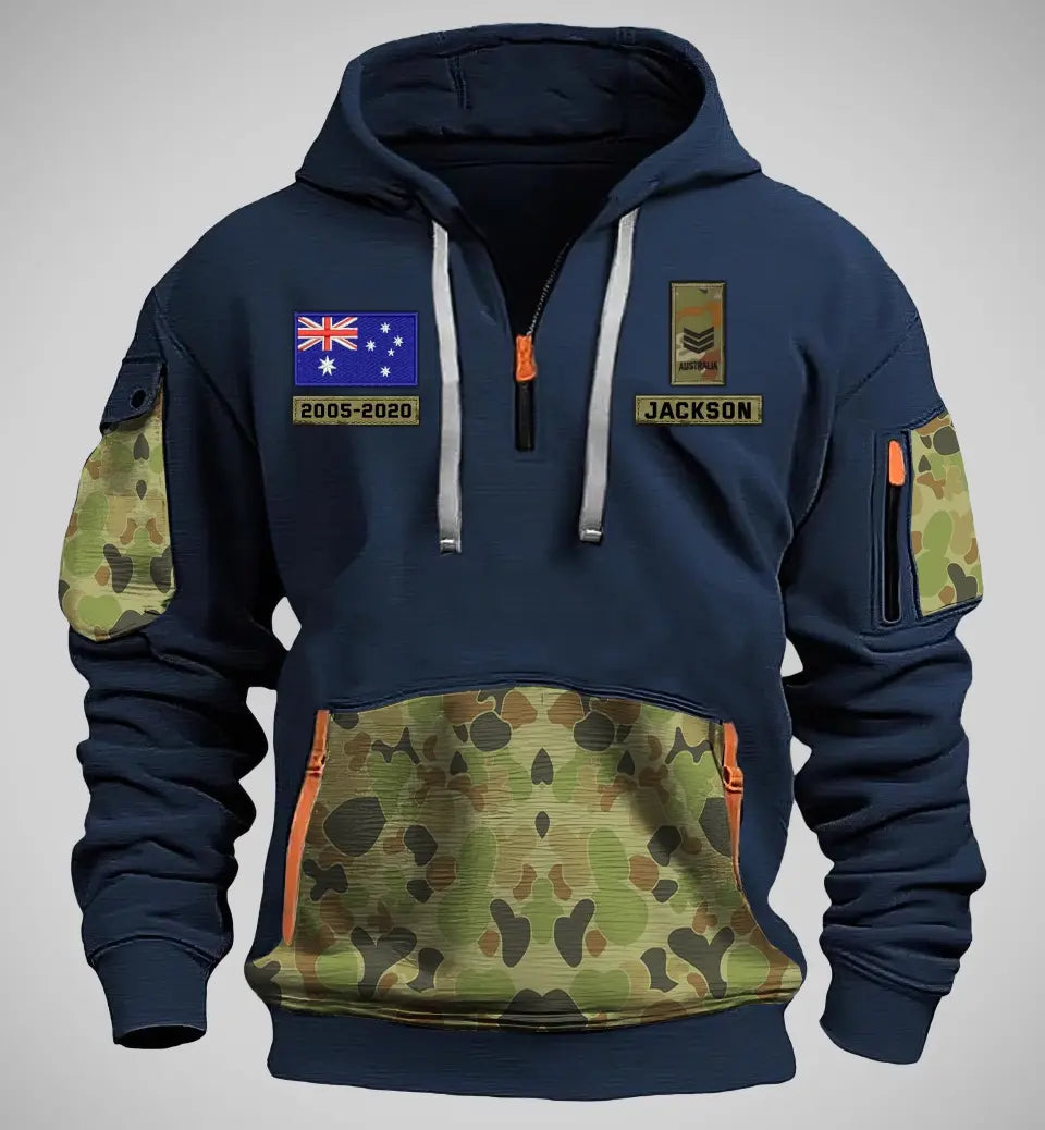 Personalized Australian Veteran Rank Camo Custom Name & Time Quarter Zip Hoodie 2D Printed TAQ971