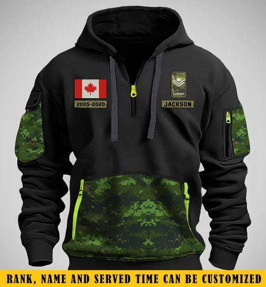 Personalized Canadian Veteran Rank Camo Custom Name & Time Quarter Zip Hoodie 2D Printed TAQ971