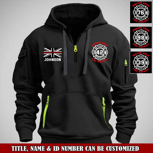 Personalized UK Firefighter Custom Name & Department Quarter Zip Hoodie 2D Printed TAQ973