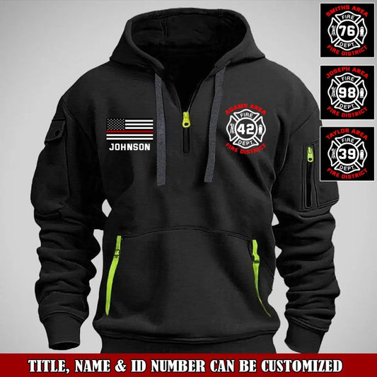 Personalized US Firefighter Custom Name & Department Quarter Zip Hoodie 2D Printed TAQ973