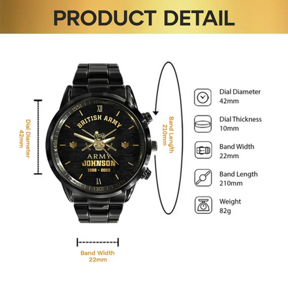 Personalized British Veteran/Soldier Black Stainless Steel Watch Printed QM.APR14-2