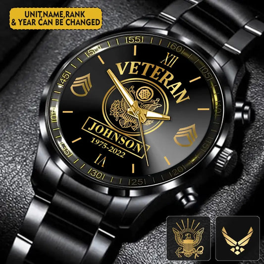 Personalized US Veteran/Soldier Black Stainless Steel Watch Printed QVD.24AP12