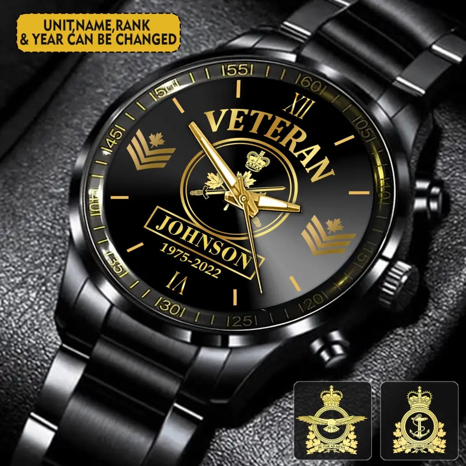 Personalized Canadian Veteran/Soldier Black Stainless Steel Watch Printed QVD.24AP12