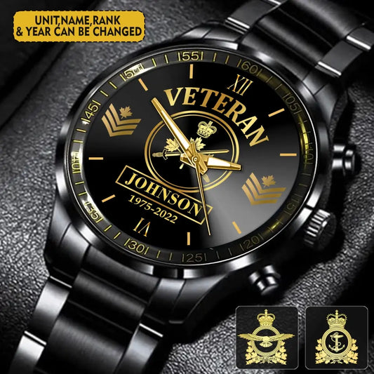 Personalized Canadian Veteran/Soldier Black Stainless Steel Watch Printed QVD.24AP12