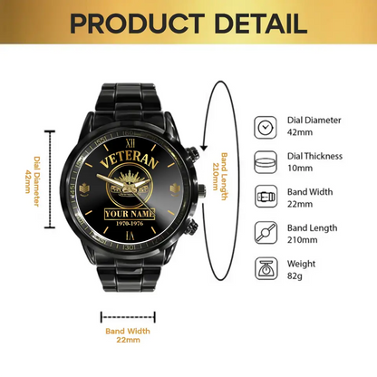 Personalized Australian Veteran/Soldier Black Stainless Steel Watch Printed QVD.24AP12