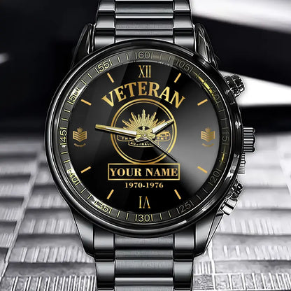 Personalized Australian Veteran/Soldier Black Stainless Steel Watch Printed QVD.24AP12