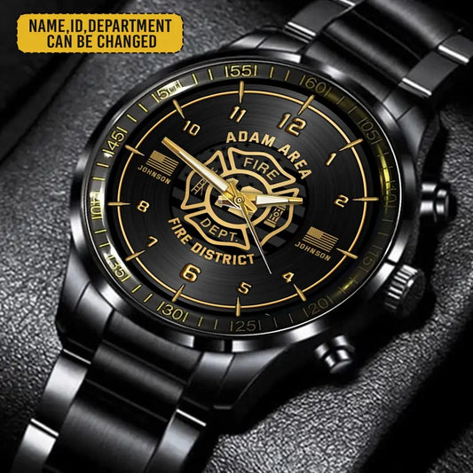 Personalized US Firefighter Black Stainless Steel Watch Printed QM.APR14-3