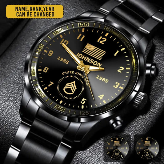 Personalized US Veteran/Soldier Black Stainless Steel Watch Printed QVD.24AP13